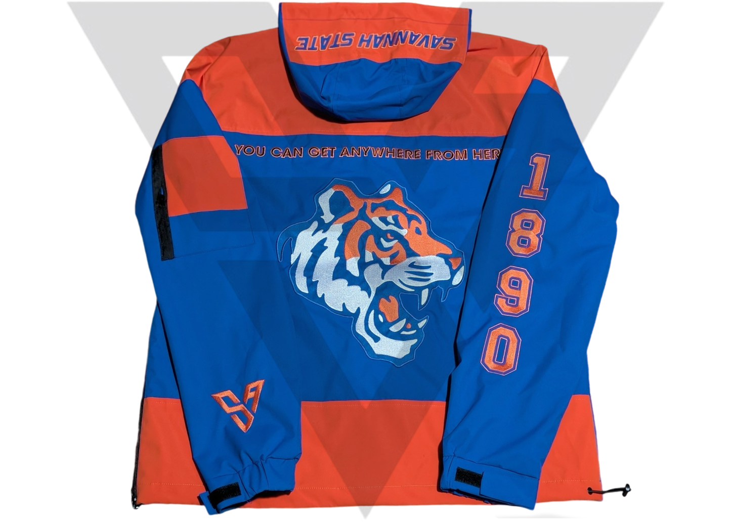 Savannah State University Windbreaker (Blue letters/Blue Tiger Outline)